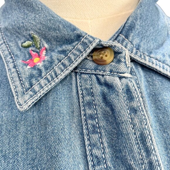 Vintage Cat Embroidered Denim Shirt Cottagecore Coquette Whimsical Floral - Picture 11 of 12